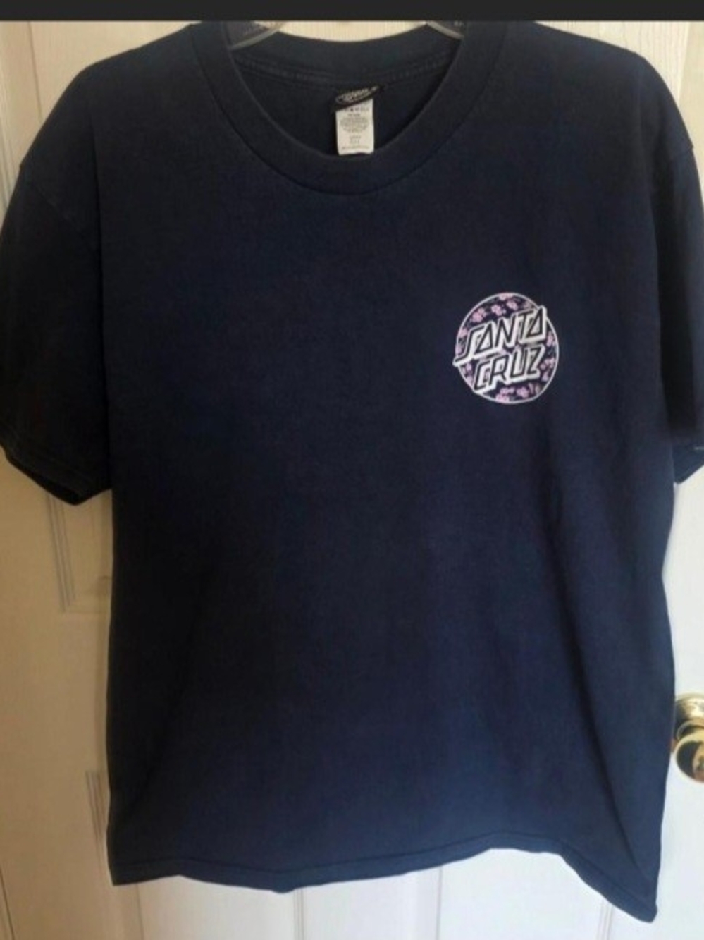 Santa Cruz Skateboards Navy Blue Tee with Pink Logo